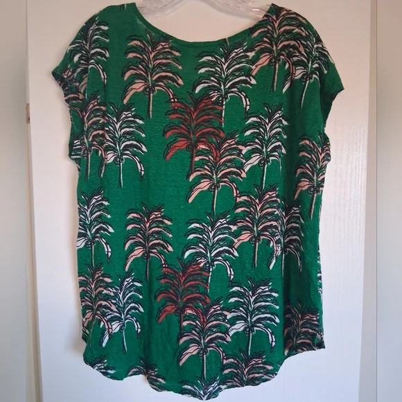 Nicole Miller Green Palm Print 100% Linen Top. Size XL - Picture 2 of 6
